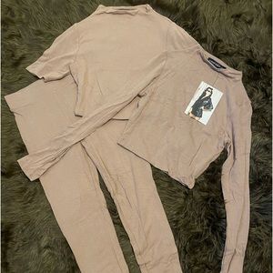 Naked Wardrobe Sweet T + Crop Top + Leggings Set in Nude